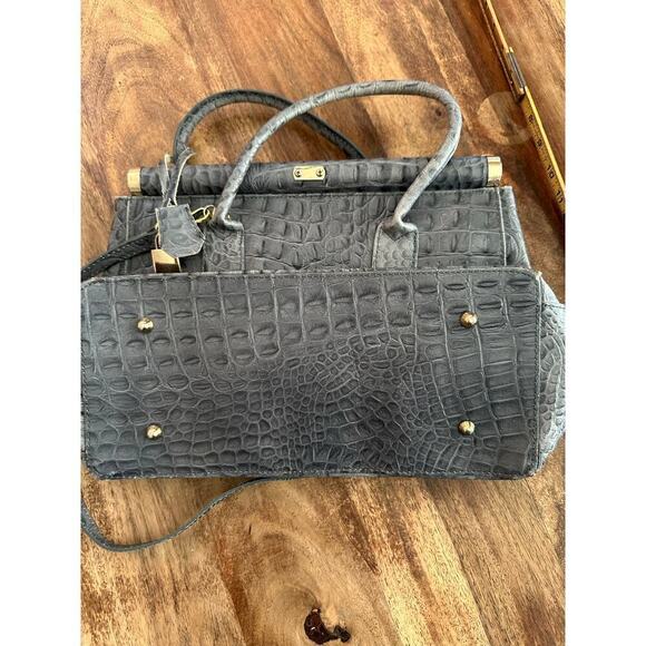 Women's Gray Genuine Leather Stamped Alligator Borse En Pelle Satchel Bag - Picture 7 of 10